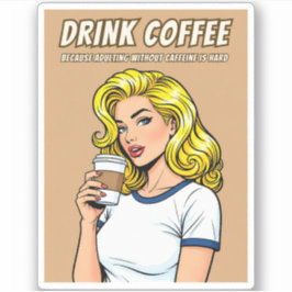 Lustige Retro-Vintage-Kaffee-Koffein-Humor-Pop-Art Aufkleber