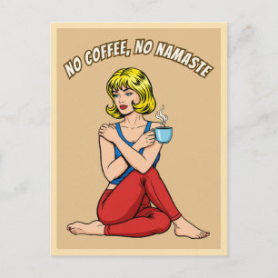 Lustige Retro Vintage Kaffee Yoga Humor Pop Art Postkarte