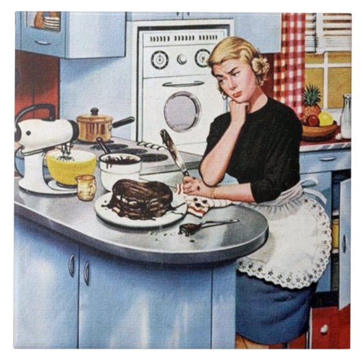 Lustige Retro Vintage Küche Fliese (Vorderseite)