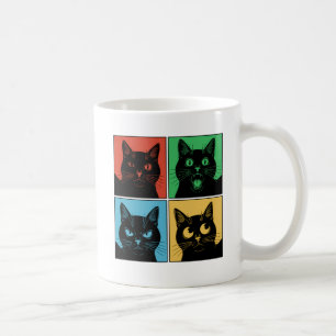 Lustige Retro Vintage neugierige schwarze Katzen Kaffeetasse