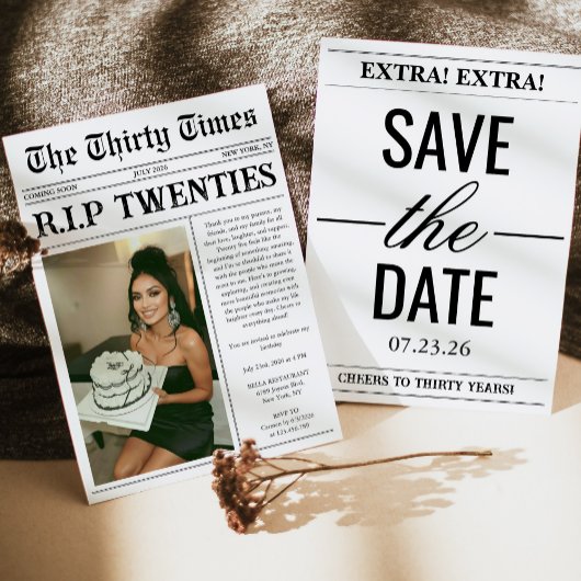 Lustige RIP Twenties-Zeitung 30. Geburtstag Einladung