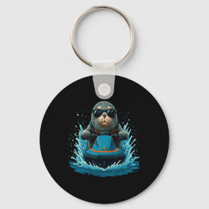 Lustige Robbe mit Sonnenbrille Meerestier Jet Ski Schlüsselanhänger