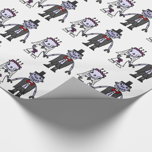 Lustige Roboter-Braut-und Bräutigam-Hochzeit Geschenkpapier (Ecke)