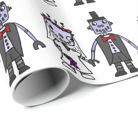 Lustige Roboter-Braut-und Bräutigam-Hochzeit Geschenkpapier (Rolleneckpunkt)