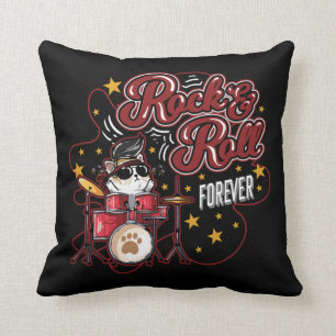 Lustige Rock n Roll für immer cooler Drummer-Katze Kissen