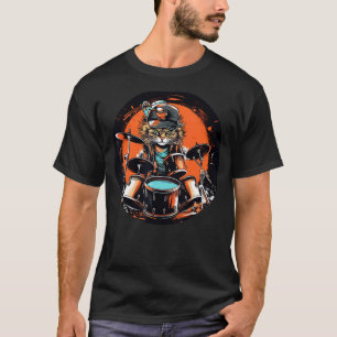 Lustige Rockband-Katze mit Trommeln für Rock'n Rol T-Shirt