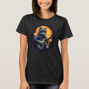 Lustige Rocker-Katze mit E-Gitarre für Rockband T-Shirt