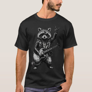 Lustige Rockmusikband Waschbär spielt Gitarre T-Shirt