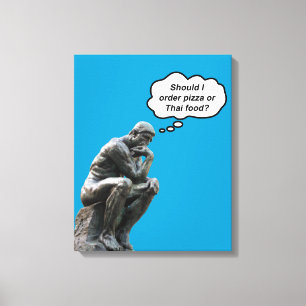 Lustige Rodin-Denker-Statue - Pizza oder Thai-Esse Leinwanddruck