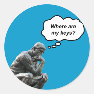 Lustige Rodin-Denker-Statue - Wo sind meine Schlüs Runder Aufkleber
