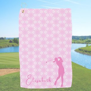 Lustige rosa Dame Gofler benutzerdefinierter Name Golfhandtuch
