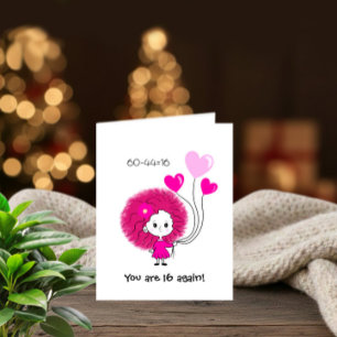 Lustige rosa Dame mit Herzen Geburtstagskarte Dankeskarte