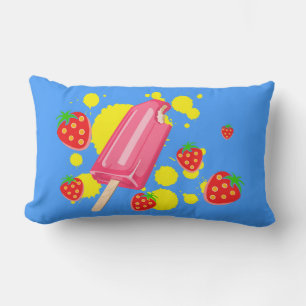 Lustige rosa Eis am Stiel und Erdbeeren Illustrati Lendenkissen