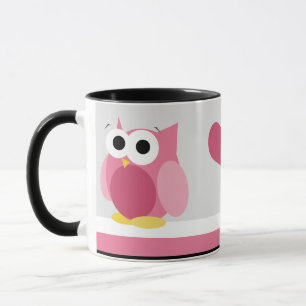 Lustige rosa Eule mit Herzen - Tasse