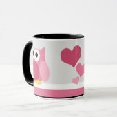 Lustige rosa Eule mit Herzen - Tasse (Vorderseite Links)