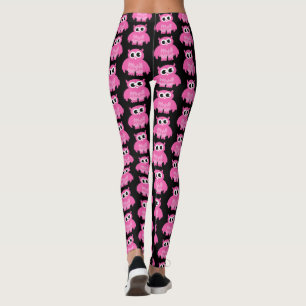 Lustige rosa Eulen Cartoon Muster Workout Leggings