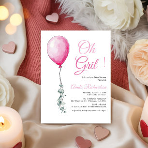 Lustige rosa Luftballons Baby-Mädchen-Party  Einladung