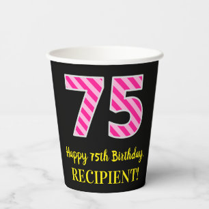 Lustige rosa Streifen “75”: Alles Gute zum 75. Geb Pappbecher