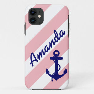 LUSTIGE ROSA STREIFEN BLAUER ANKER DEIN NAME Case-Mate iPhone HÜLLE
