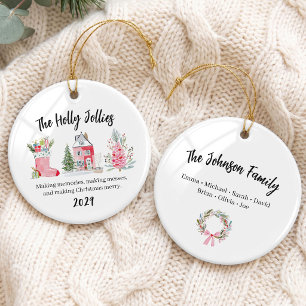 Lustige rosa Weihnachtsfamiliengruppe Keramik Ornament
