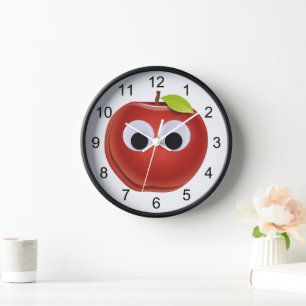 Lustige rote Äpfel mit Google-Augen Wanduhr