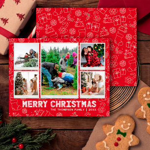 Lustige rote Doodle-Weihnachts-5-Foto-Feiertagskar Feiertagskarte