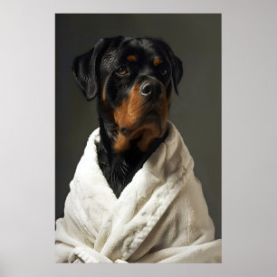 Lustige Rottweiler-Bademantel-Kunst, skurrile Bade Poster