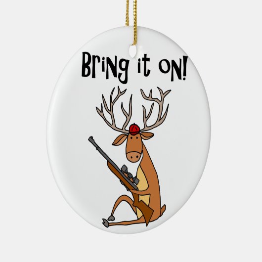 Lustige Rotwild mit Jagd-Gewehr und Kappe Keramikornament (Rechts)