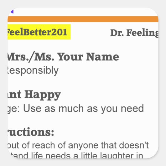 Lustige rx Verordnung Quadratischer Aufkleber (Vorderseite)