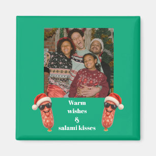 Lustige Salamiküsse Familienfoto Weihnachten Magnet