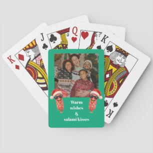 Lustige Salamiküsse Familienfoto Weihnachten Spielkarten