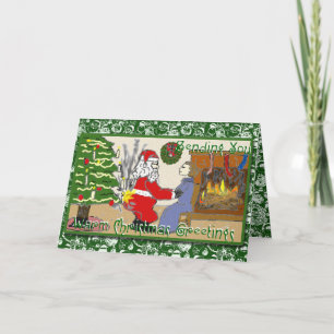 Lustige Sankt auf Feuer-Weihnachtskarte Feiertagskarte