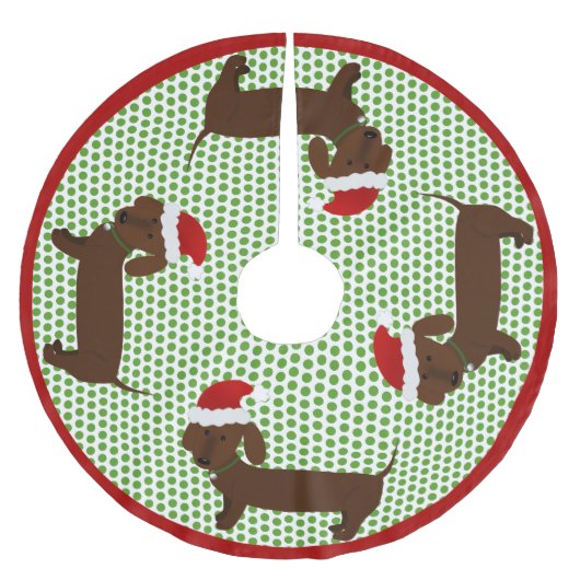 Lustige Sankt-Dackeln - Brown Polyester Weihnachtsbaumdecke (Vorderseite)