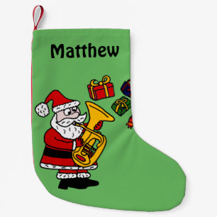 Lustige Sankt, die Tuba-WeihnachtsStrumpf spielt Kleiner Weihnachtsstrumpf
