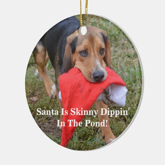 Lustige Sankt ist dünnes Dippin im Teich! Beagle Keramikornament (Links)