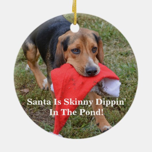 Lustige Sankt ist dünnes Dippin im Teich! Beagle Keramikornament (Hinten)