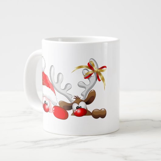 Lustige Sankt- und Ren-Cartoon-Tasse Jumbo-Tasse (Vorderseite Links)