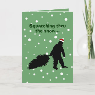 Lustige Sasquatch Weihnachtskarte, die Baum zieht Feiertagskarte