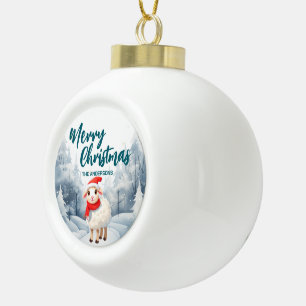Lustige Schaf-Lampe Frohe Weihnachten Baum Schnee  Keramik Kugel-Ornament