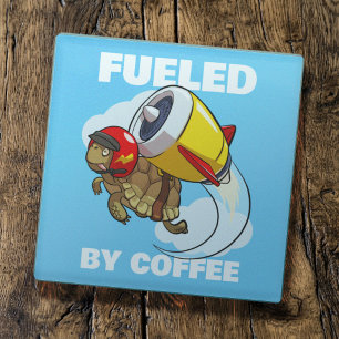 Lustige Schildkröte angetrieben von Kaffee Jetpack Glasuntersetzer