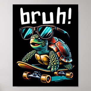 Lustige Schildkröte auf Skateboard Skateboardfahre Poster