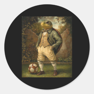 Lustige Schildkröte spielt Fußball Grafik seltsame Runder Aufkleber