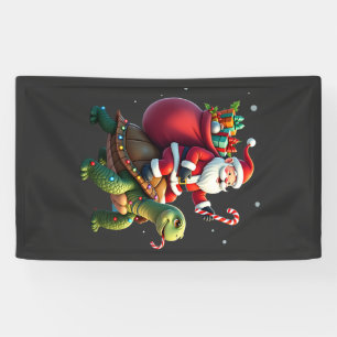 Lustige Schildkröte Weihnachten Santa Reitet Meere Banner