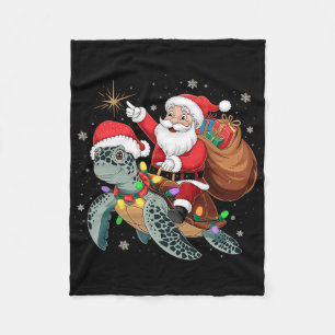 Lustige Schildkröte Weihnachten Santa Reitet Meere Fleecedecke
