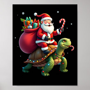 Lustige Schildkröte Weihnachten Santa Reitet Meere Poster