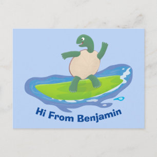 Lustige Schildkröte Wellen surfen Cartoon  Postkarte