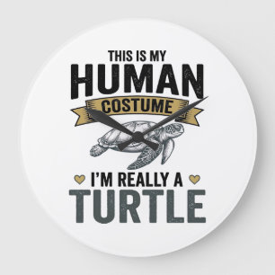 Lustige Schildkröten-Kostüm Vintage-Stich-Design_1 Große Wanduhr