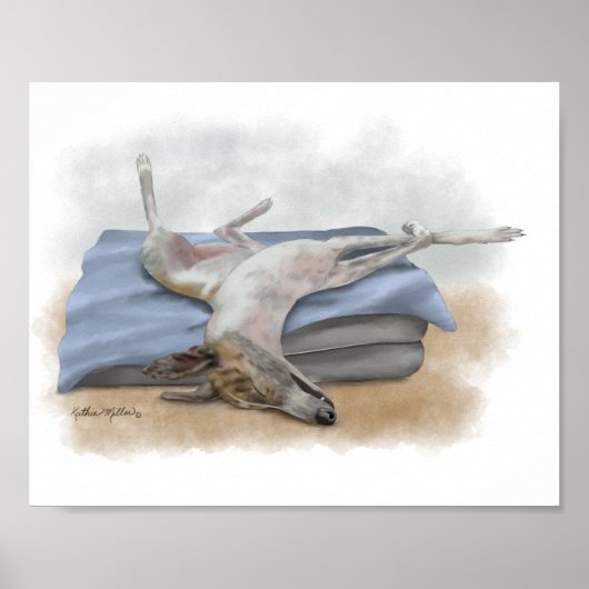 Lustige schlafende Windhund-Cartoon Poster (Vorne)