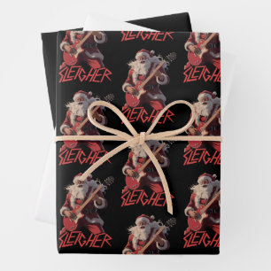 Lustige Schlittenfahrer-Metal-Band Rock Santa Weih Geschenkpapier Set