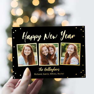 Lustige Schnappschüsse machen glückliche Neujahrsk Folien Feiertagskarte